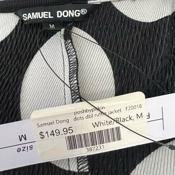 Samuel Dong Womens White Black Polka Dots Double Ruffle Blouse Medium NWT - Picture 6 of 7